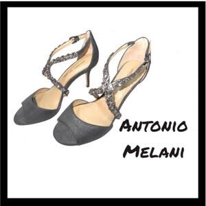 Antonio Melani Women's Heels Size 6.5 Black Sparkle Peep Toe High Heel Party